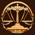 Scales of justice on a brown background. Vector illustration for your design Generative AI Royalty Free Stock Photo