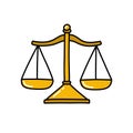 Scales of justice doodle icon, vector color line illustration