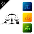 Scales of justice, gavel and book icon isolated on white background. Symbol of law and justice. Concept law. Legal law Royalty Free Stock Photo