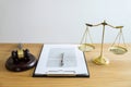 Scales of justice and Gavel on sounding block, object and law book to working with judge agreement in Courtroom, Justice and Law Royalty Free Stock Photo