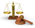 Scales justice and hammer on white background Royalty Free Stock Photo