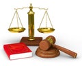 Scales justice and hammer on white background Royalty Free Stock Photo