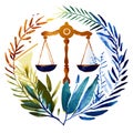 Scales of justice. Hand drawn watercolor illustration isolated on white background. AI generated Royalty Free Stock Photo