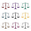 Scales of justice icon in black style isolated on white background. Crime symbol stock vector illustration. Royalty Free Stock Photo