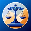 Scales of justice icon in flat style isolated on blue background. Vector illustration. generative AI Royalty Free Stock Photo