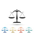 Scales of justice icon isolated on white background. Court of law symbol. Balance scale sign. Set elements in colored
