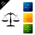 Scales of justice icon isolated on white background. Court of law symbol. Balance scale sign. Set icons colorful square Royalty Free Stock Photo