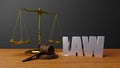 Scales of justice Law scales and hammer law Wooden judge gavel  HAMMER AND BASE 3D render with message law Royalty Free Stock Photo