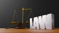 Scales of justice Law scales and hammer law Wooden judge gavel  HAMMER AND BASE 3D render with message law Royalty Free Stock Photo