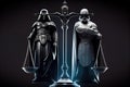 scales of justice, with the light side representing the accused and the dark side representing their accuser Royalty Free Stock Photo