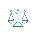 Scales of justice line icon concept. Scales of justice flat vector symbol, sign, outline illustration.