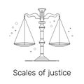 Scales of justice. Linear design vector illustration.