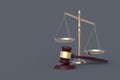 Scales of justice near gavel on black table. Legal law concept. Punishment and responsibility Royalty Free Stock Photo