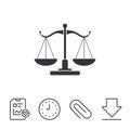 Scales of Justice sign icon. Court of law symbol.