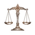 Scales of justice. Vintage sketch vector
