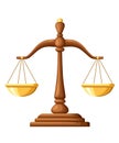 Scales of Justice. Wooden scales balance sign. Vector illustration isolated on white background. Web site page and mobile app desi