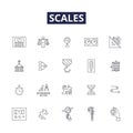 Scales line vector icons and signs. Ruler, Measurement, Metric, Dial, Weigh, Calibrate, Precision, Quantify outline