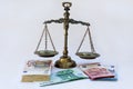 Scales and many euro notes Royalty Free Stock Photo
