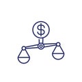 Scales and money, financial balance line icon