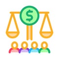 Scales with money nd businesspeople icon vector outline illustration