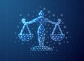 Scales polygonal symbol with binary code background. Justice concept design vector illustration. Blue Law low poly