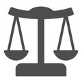 Scales solid icon. Judgment balance, justice scale. Jurisprudence vector design concept, glyph style pictogram on white