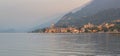 Scaliger Castle in Malcesine over the Garda lake at sunset, Italy Royalty Free Stock Photo