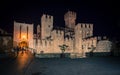 Scaliger Castle in Sirmione on Lake at Night, Garda, Lombardy, I Royalty Free Stock Photo