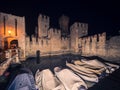 Scaliger Castle in Sirmione on Lake at Night, Garda, Lombardy, I Royalty Free Stock Photo