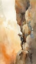 Scaling New Heights: Watercolor Painting of a Climber on a Rock Wall. Ideal for Adventure-Themed Designs.
