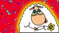 Animation of a psychedelic fat goat with droopy fluorescent eyes