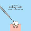 Scaling teeth illustration vector on blue background. Dental con