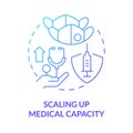 Scaling up medical capacity blue gradient concept icon