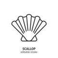 Scallop line icon. Seashell outline vector symbol. Editable stroke