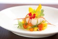 scallop mango salad, red bell pepper julienne, avocado, lime