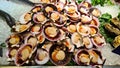 Scallop meat is tender, tasty and healthy, cooks will cook in a seafood restaurant