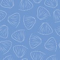 Scallop seamless pattern on a blue in line art style. Undersea design for fabric, textile print, wrapping paper, cover Royalty Free Stock Photo