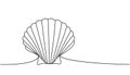 Scallop shellfish one line continuous drawing. Tropical underwater shell continuous one line illustration. Vector