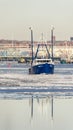 Scalloper Kelly S crossing icy New Bedford inner harbor