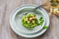 Scallops on minted pea risotto Royalty Free Stock Photo