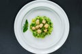 Scallops on minted pea risotto - top view