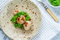 Scallops with minted peas