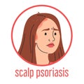 Scalp psoriasis. Sad woman with red itchy spots