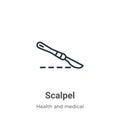 Scalpel outline vector icon. Thin line black scalpel icon, flat vector simple element illustration from editable health and Royalty Free Stock Photo