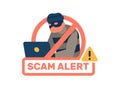 Scam alert. Computer virus detection icon. Laptop software hacking. Network protection. Hackers attack. Cyber fraud Royalty Free Stock Photo