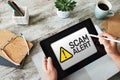 Scam alert detecting warning. Notification on device screen. Royalty Free Stock Photo