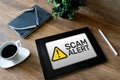 Scam alert detecting warning. Notification on device screen. Royalty Free Stock Photo