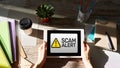 Scam alert detecting warning. Notification on device screen.