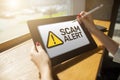 Scam alert detecting warning. Notification on device screen. Royalty Free Stock Photo