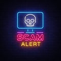 Scam Alert neon sign vector. Scam Alert Design template neon signboard, light banner, neon signboard, nightly bright